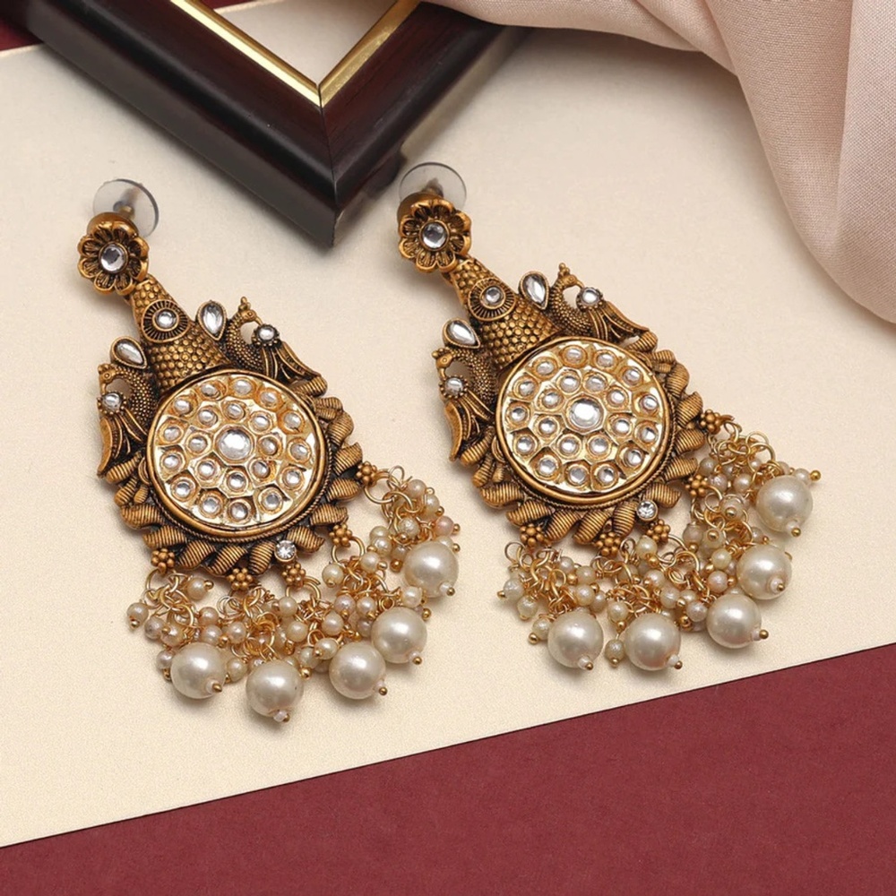 White Color Matte Gold Kundan Earrings